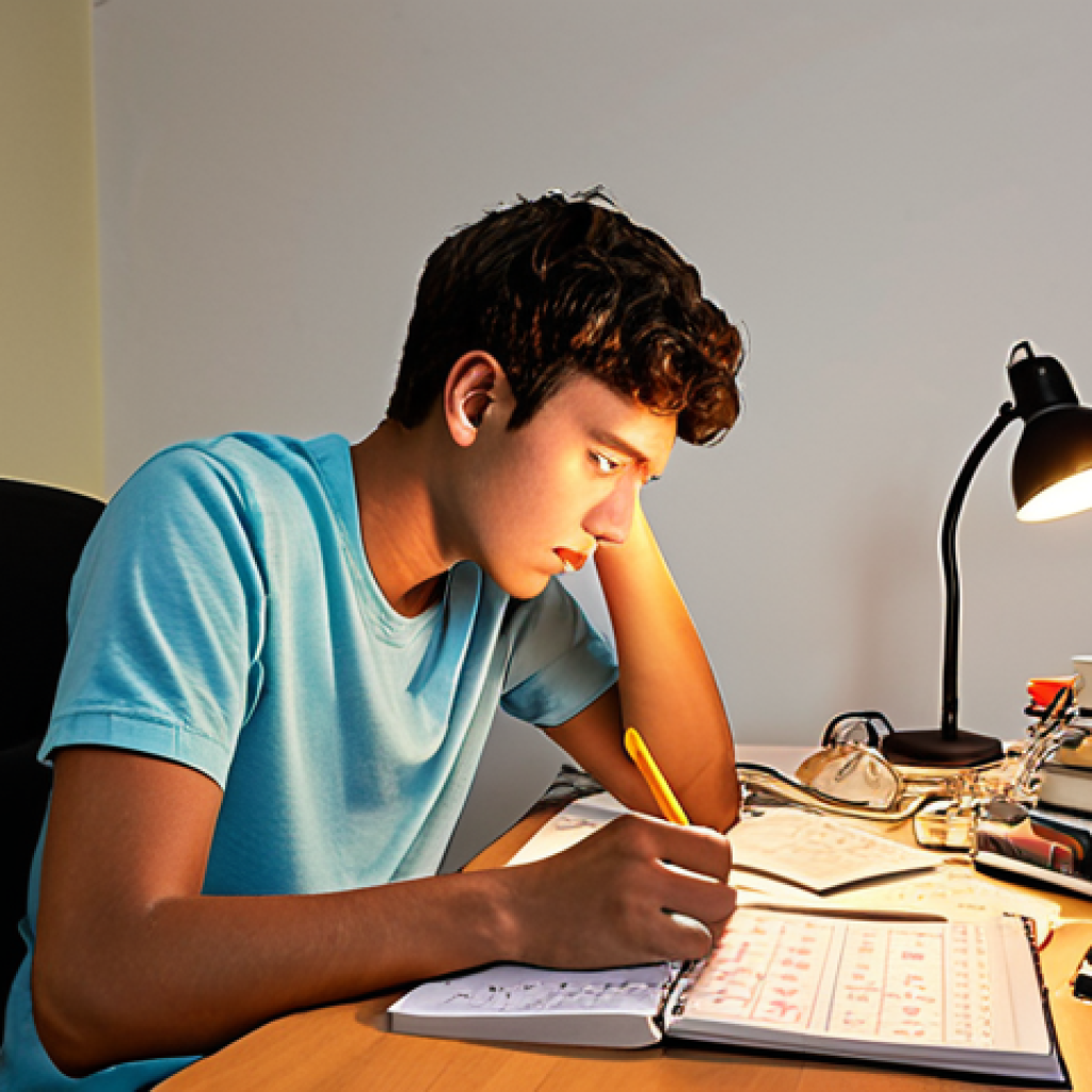 **Image Prompt:** A student hunched over a desk covered in textbooks and flashcards, illuminated by a desk lamp. Mind maps and summaries are scattered around, with a calendar and notes app visible on a laptop screen. He looks stressed but determined, highlighting effective study techniques.